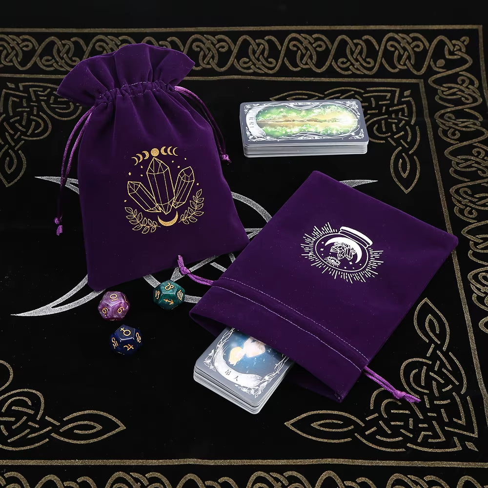 1Pcs Tarot Storage Velvet Bag Drawstring Suede Pocket Board Game Card Embroidery Package Witchcraft Supplies for Altar Tarot Box