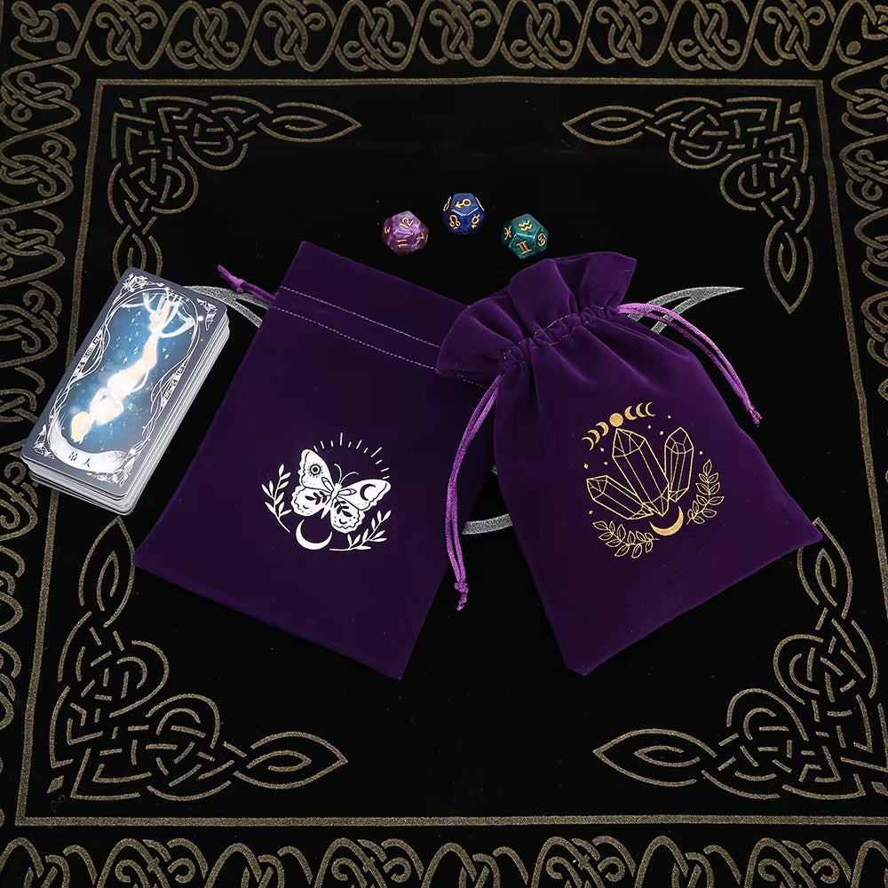 1Pcs Tarot Storage Velvet Bag Drawstring Suede Pocket Board Game Card Embroidery Package Witchcraft Supplies for Altar Tarot Box