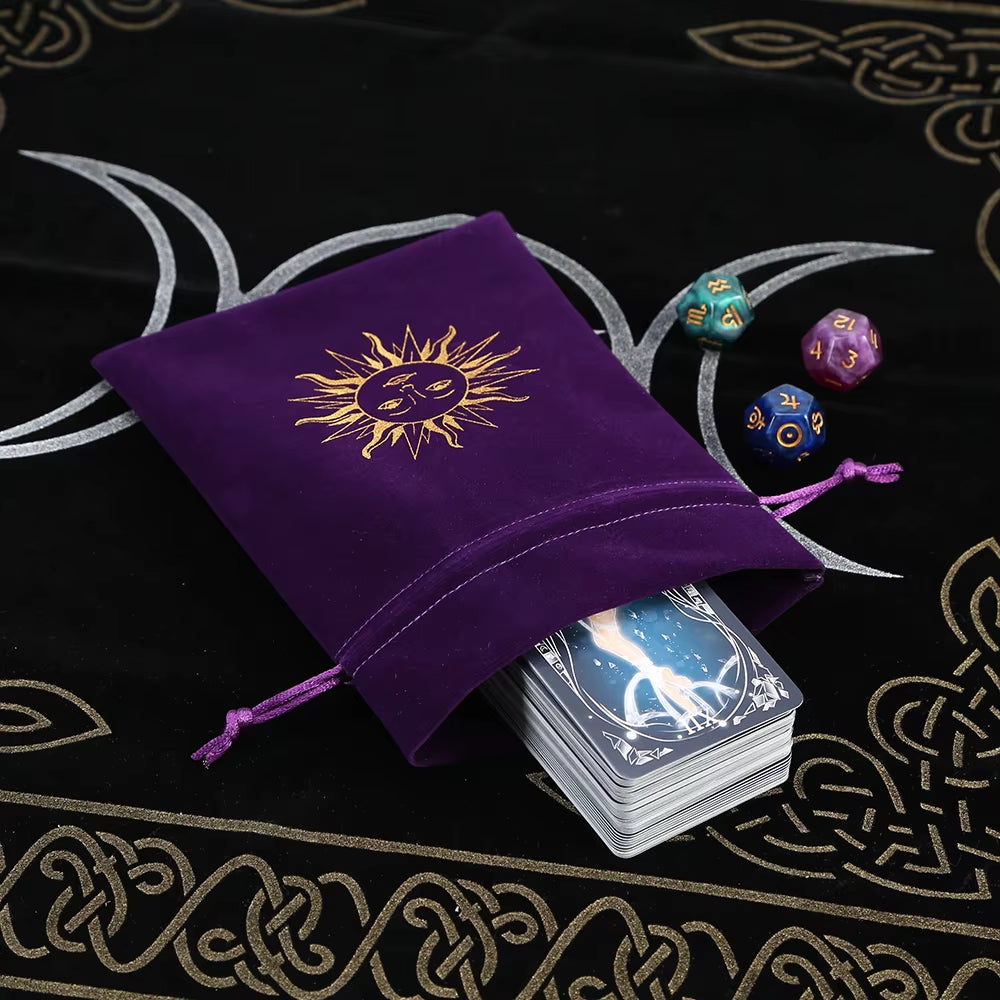 1Pcs Tarot Storage Velvet Bag Drawstring Suede Pocket Board Game Card Embroidery Package Witchcraft Supplies for Altar Tarot Box