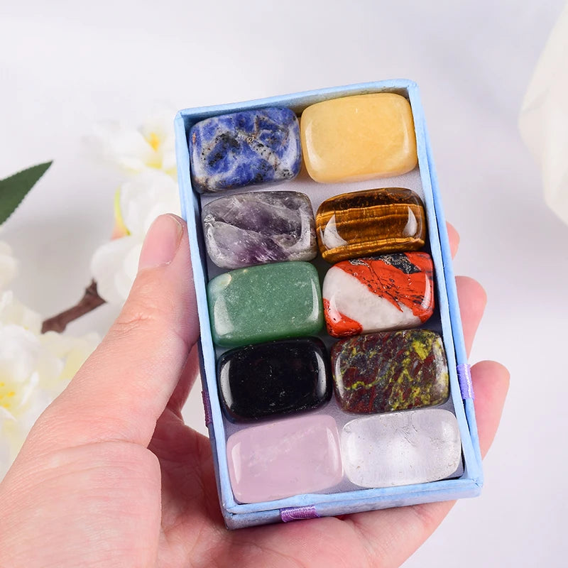 10 Pcs /Set Natural Tumbled Stone 15-20Mm Mix Rock and Quartz Rose Bead Chakra Healing Crystal Irregular Polishing Amethyst Home