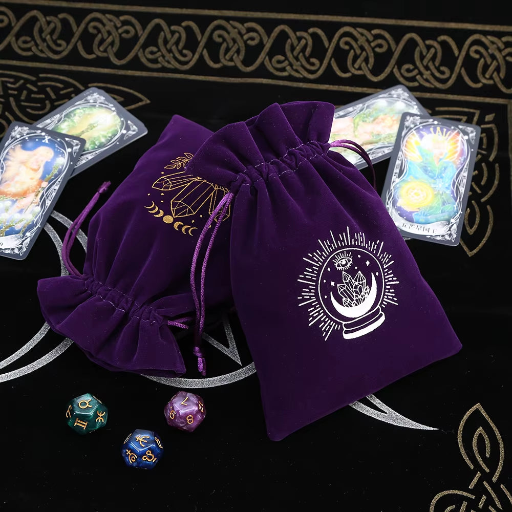 1Pcs Tarot Storage Velvet Bag Drawstring Suede Pocket Board Game Card Embroidery Package Witchcraft Supplies for Altar Tarot Box